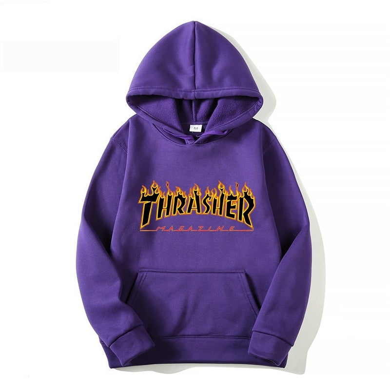 Thrasher Casual Print Pullover Hoodies Fashion Fire Flame Printing Hooded Sweatshirt Men and Women Street Couples Tops