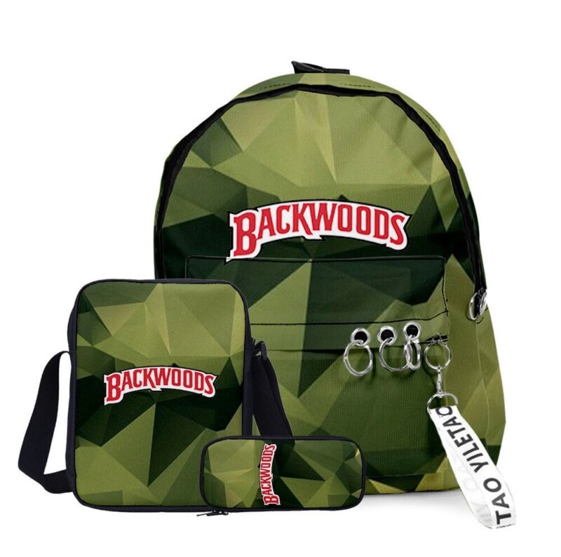 3D Printed Backwoods Backpack 3pcs Set Slash Zipper Backpack3d Printed Backpack School Student Casual  Laptop Bag
