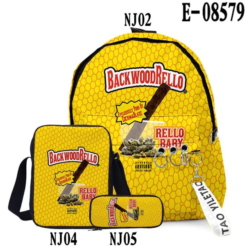 3D Printed Backwoods Backpack 3pcs Set Slash Zipper Backpack3d Printed Backpack School Student Casual  Laptop Bag