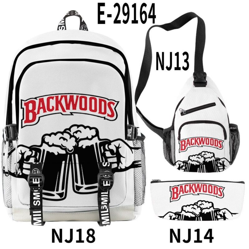 3D Printed Popular New BACKWOODS Beer Surrounding Cool And Simple Backpack Set For Men And Women With USB Charging 3PCS