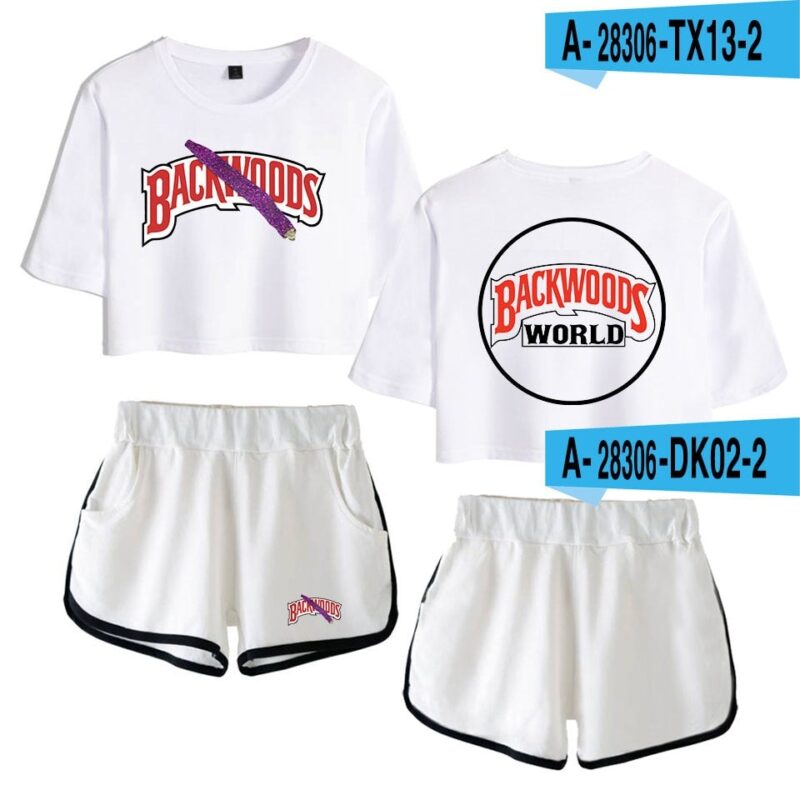 Backwoods Print Sexy 2 Piece Outfits for Women Crop Top Track Suit Two Piece Set Top and Shorts Set Ladies Tracksuits Streetwear