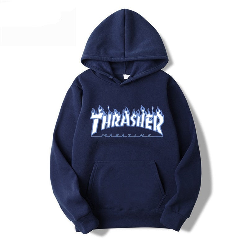 Thrasher Casual Print Pullover Hoodies Fashion Fire Flame Printing Hooded Sweatshirt Men and Women Street Couples Tops