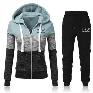 Autumn Winter Tracksuit 2 Piece Set Zipper Patchwork Jacket Hoodie+Pants Sportwear Women's Sports Suit Female Clothing