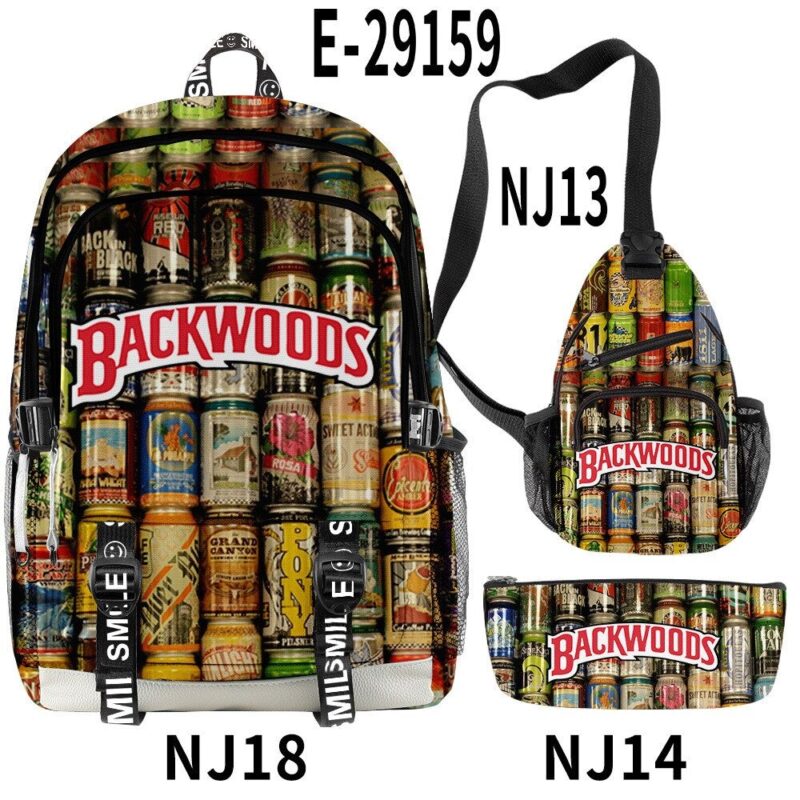 3D Printed Popular New BACKWOODS Beer Surrounding Cool And Simple Backpack Set For Men And Women With USB Charging 3PCS
