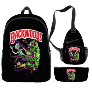 Rick Morty / Cookies Cartoon Print Backpack Casual Graphic Bag 3Pcs/Set