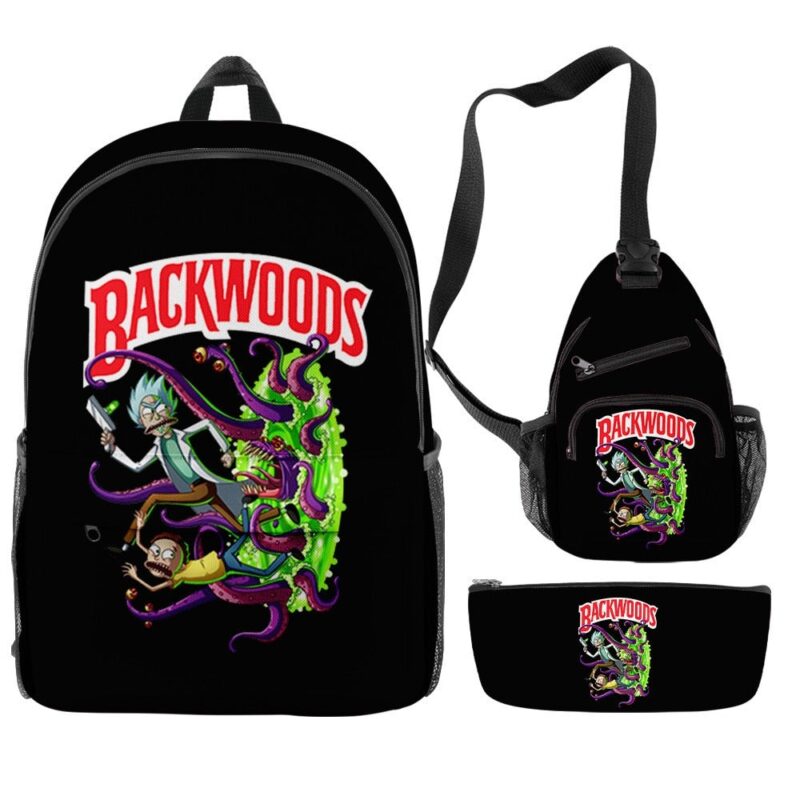 Rick Morty / Cookies Cartoon Print Backpack Casual Graphic Bag 3Pcs/Set