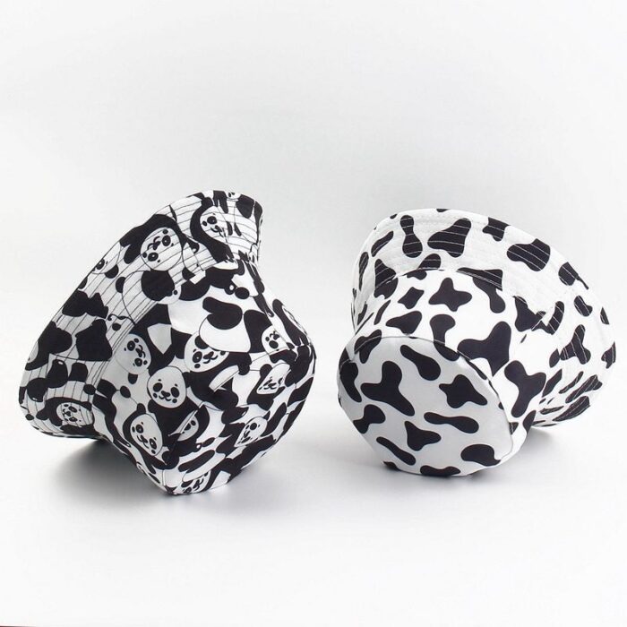 2021 New Fashion Reversible Black White Cow Print Bucket Hat Panama Summer Sun Caps For Women 46736201 25a8 44ae 9f4a a40336f918d6