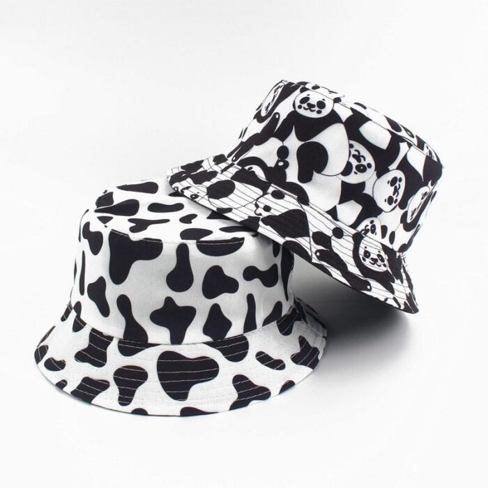 2021 New Fashion Reversible Black White Cow Print Bucket Hat Panama Summer Sun Caps For Women 6180b38d 246d 4436 a0ff 26d911634872