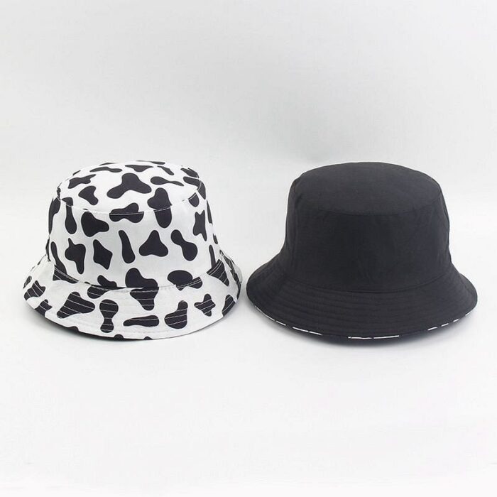 2021 New Fashion Reversible Black White Cow Print Bucket Hat Panama Summer Sun Caps For Women e2d696a1 a9f9 41a9 a950 12f63694258b