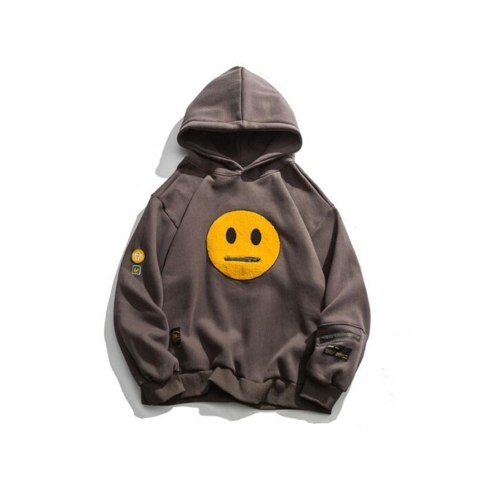 GONTHWID Zipper Pocket Smile Face Patchwork Fleece Hoodies Sweatshirts Streetwear Mens Hip Hop Casual Pullover Hooded
