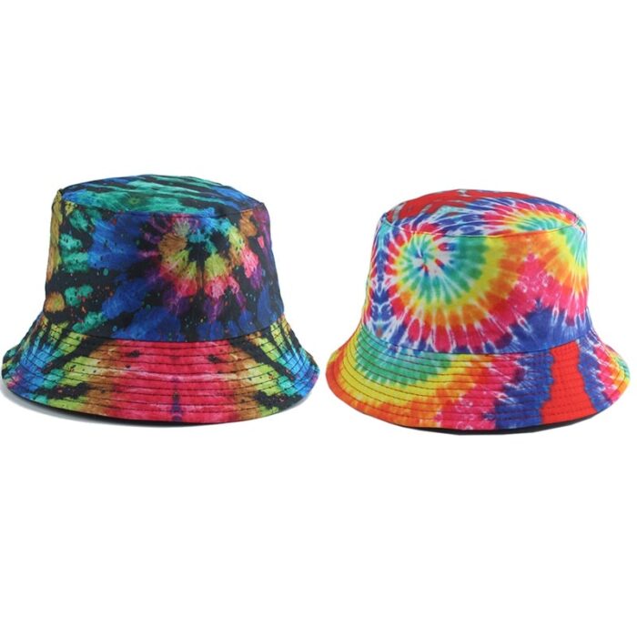 Summer Fisherman Hat Reversible Harajuku Bucket Hats For Women Men Street Hip Hop Cap Rainbow Tie