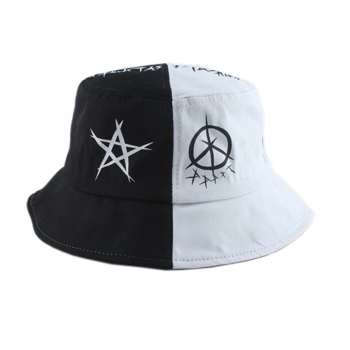 Unisex Harajuku Bucket Hat Fisher Outdoor Black White Patchwork Hip Hop Cap Men s Summer Fisherman